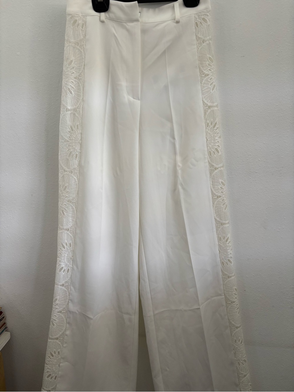 Nasty Gal White Wide-Leg Pants with Lace Side Panels
